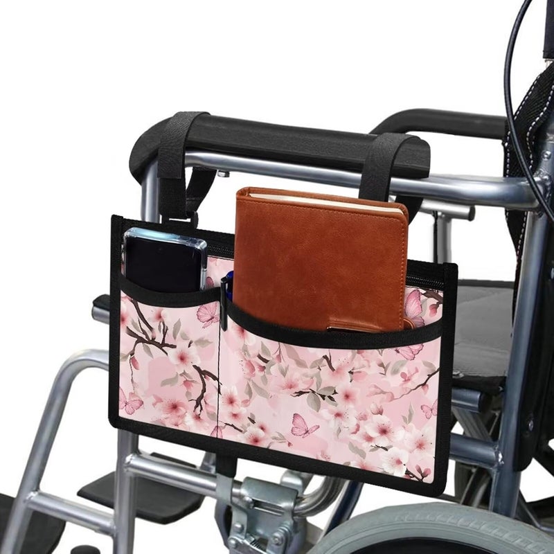 LedBack Wheelchair Side Storage Bag Pink Butterfly Armrest Pouch Cherry Wheelchair Accessories Organizer Bags for Walkers Rollator - Image 3